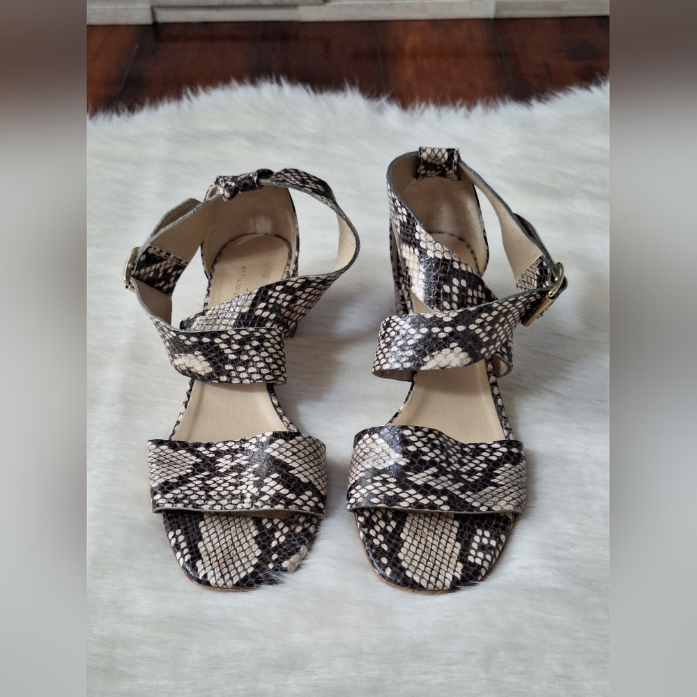Agl Black and White Snakeskin Sandals with Ankle Strap Size 8.5 - Picture 3 of 6